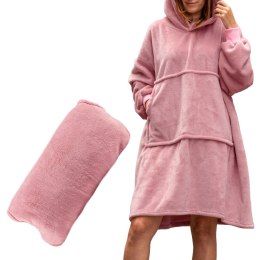 BLUZAIR BLUZA KOC Z KAPTUREM XXL CIEPŁA RÓŻOWY 4W1