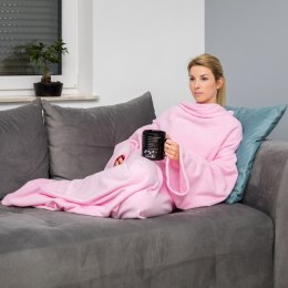 KOCYK SZLAFROK JASNY RÓŻ KOC Z RĘKAWAMI POLAROWY
