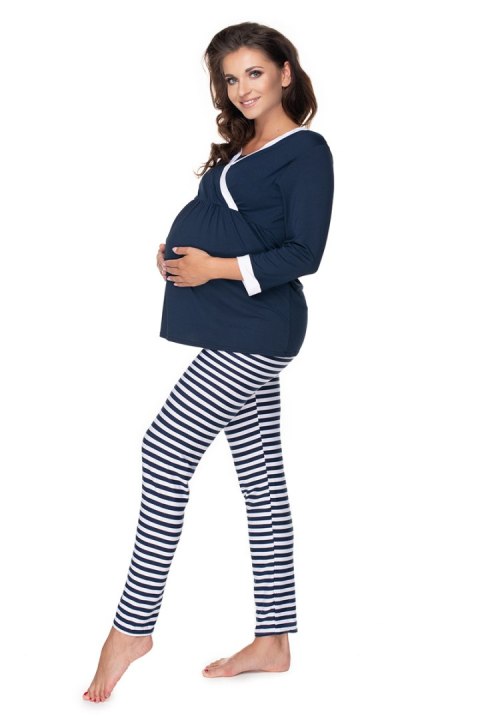 Piżama Ciążowa Model 0150 Navy/White - PeeKaBoo PeeKaBoo Piżama Ciążowa Model 0150 Navy/White - PeeKaBoo PeeKaBoo