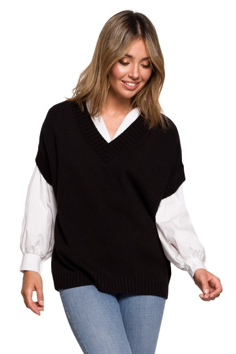 Bezrękawnik Model BK076 Black - BE Knit BE Knit Bezrękawnik Model BK076 Black - BE Knit BE Knit