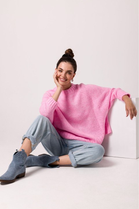 Sweter Damski Model BK105 Pink - BE Knit BE Knit Sweter Damski Model BK105 Pink - BE Knit BE Knit