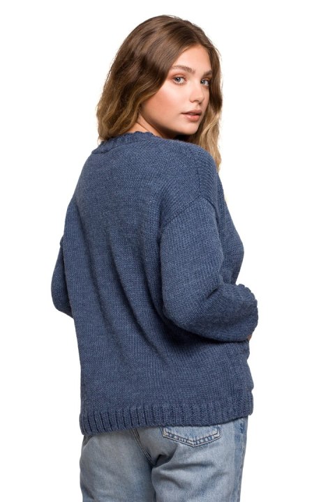 Sweter Kardigan Model BK074 Blue - BE Knit BE Knit Sweter Kardigan Model BK074 Blue - BE Knit BE Knit