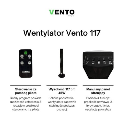 Wentylator Kolumnowy Vento 117 cm 45W z Pilotem Czarny LEAN Toys Wentylator Kolumnowy Vento 117 cm 45W z Pilotem Czarny LEAN Toys