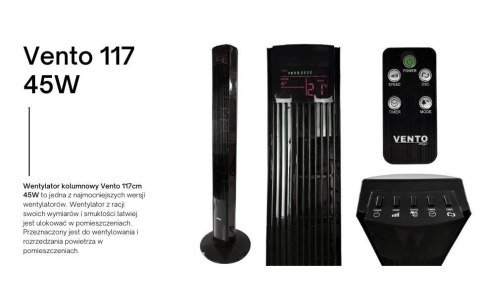 Wentylator Kolumnowy Vento 117 cm 45W z Pilotem Czarny LEAN Toys Wentylator Kolumnowy Vento 117 cm 45W z Pilotem Czarny LEAN Toys