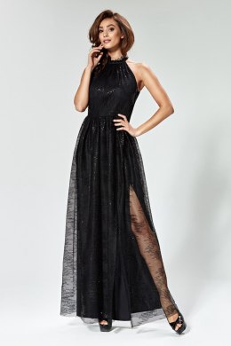 Sukienka Kreszowana sukienka maxi ze stójką 1761 Black - Marselini Marselini