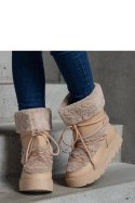 Beżowe ocieplane śniegowce sznurowane zdobione futerkiem Istiss - Solea Solea