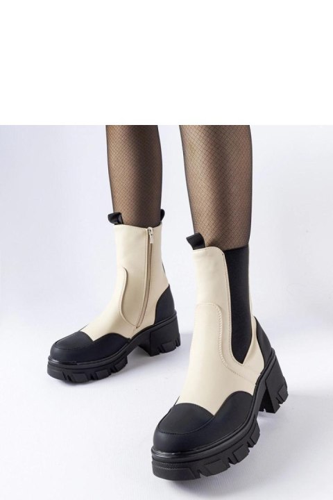 Beżowo-czarne wsuwane masywne botki Mafalda - Solea Solea Beżowo-czarne wsuwane masywne botki Mafalda - Solea Solea