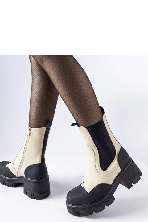 Beżowo-czarne wsuwane masywne botki Mafalda - Solea Solea Beżowo-czarne wsuwane masywne botki Mafalda - Solea Solea