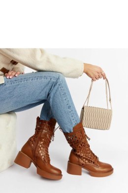 Brązowe ażurowe trapery na obcasie Visalia - Solea Solea