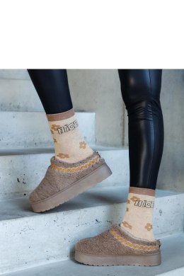 Brązowe śniegowce na platformie z niską cholewką i haftowanym wzorem Greene - Solea Solea