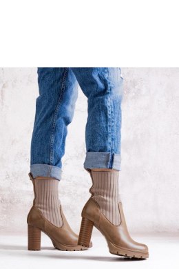 Ciemnobeżowe botki na słupku z eko skóry Asera - Solea Solea