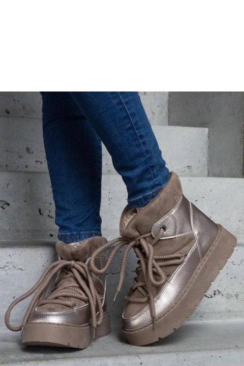 Ciemnobeżowe śniegowce na platformie ocieplane futerkiem Sapphi - Solea Solea