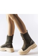Ciemnozielone botki jasna gruba podeszwa Vitto - Solea Solea Ciemnozielone botki jasna gruba podeszwa Vitto - Solea Solea
