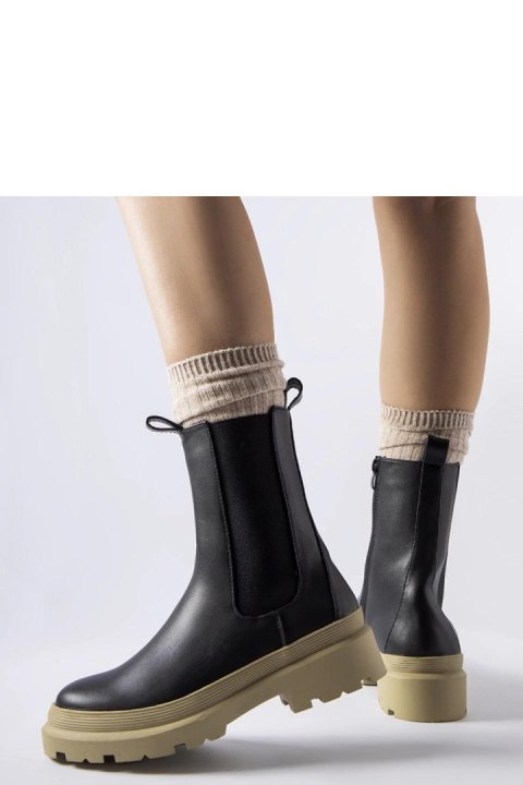 Czarne botki na oliwkowej podeszwie Georgette - Solea Solea