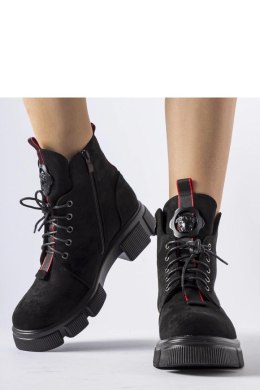 Czarne botki zdobione czerwoną lamówką Monrency - Solea Solea