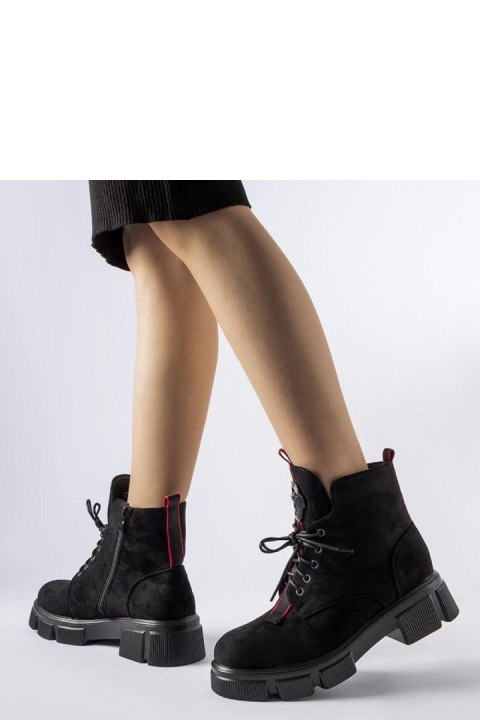 Czarne botki zdobione czerwoną lamówką Monrency - Solea Solea