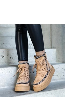 Beżowe śniegowce na platformie sznurowane zdobione haftem Mckenzie - Solea Solea