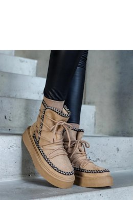 Beżowe śniegowce na platformie sznurowane zdobione haftem Mckenzie - Solea Solea