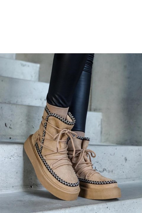 Beżowe śniegowce na platformie sznurowane zdobione haftem Mckenzie - Solea Solea