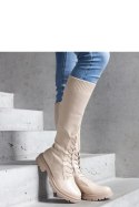 Beżowe wsuwane kozaki z materiałową elastyczną cholewką Luana - Solea Solea