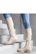 Beżowe wsuwane kozaki z materiałową elastyczną cholewką Luana - Solea Solea
