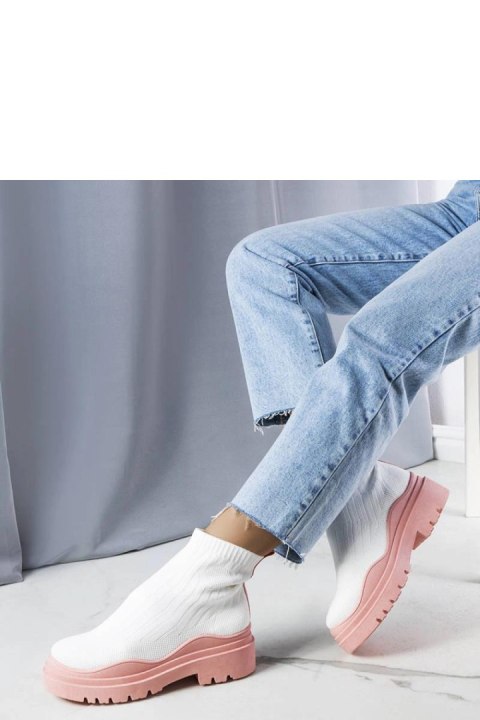 Białe skarpetkowe botki z różową podeszwą Cali - Solea Solea