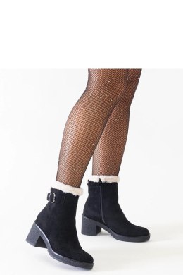 Czarne botki na słupku ozdobione futerkiem eko-zamsz Amtula - Solea Solea