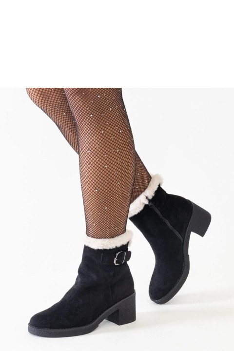 Czarne botki na słupku ozdobione futerkiem eko-zamsz Amtula - Solea Solea