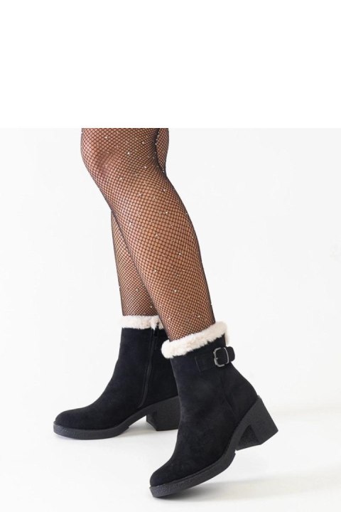 Czarne botki na słupku ozdobione futerkiem eko-zamsz Amtula - Solea Solea