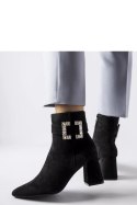 Czarne botki na słupku z cyrkoniami Alfero - Solea Solea