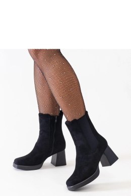 Czarne botki z kwadratowym noskiem na słupku eko-zamsz Hesca - Solea Solea