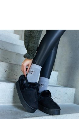 Czarne kapcie na platformie ozdobione futerkiem i z gumką przy pięcie Frank - Solea Solea