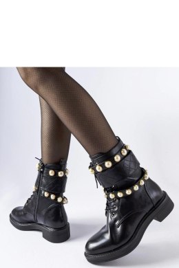 Czarne ocieplane botki z perełkami Normand - Solea Solea