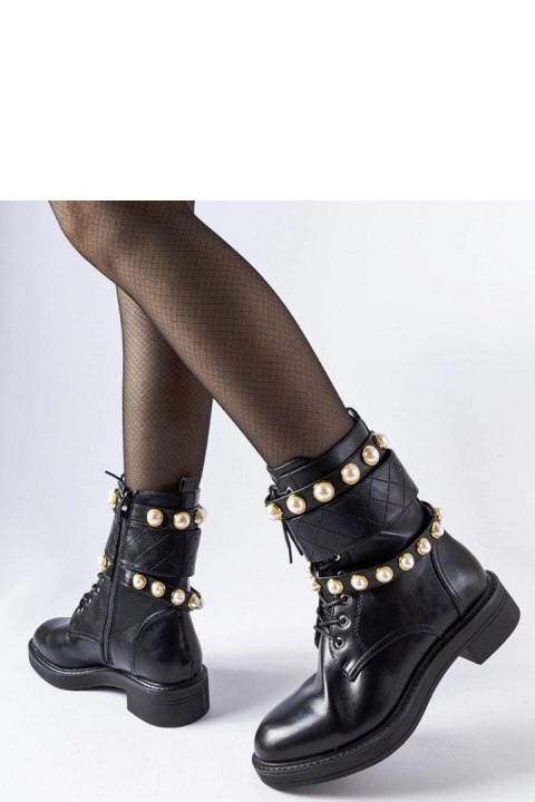 Czarne ocieplane botki z perełkami Normand - Solea Solea