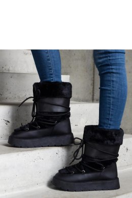 Czarne ocieplane śniegowce sznurowane zdobione futerkiem Istiss - Solea Solea