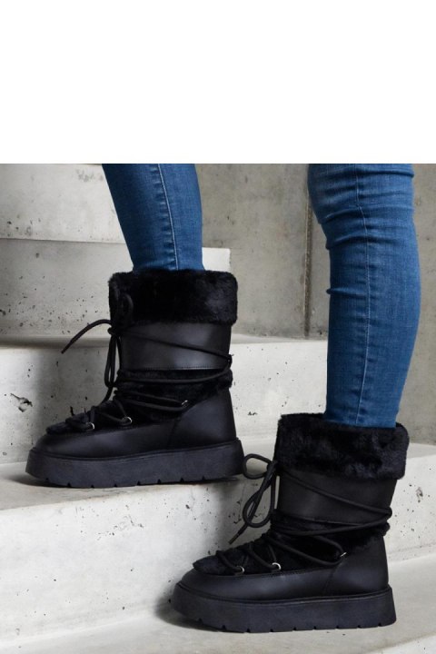 Czarne ocieplane śniegowce sznurowane zdobione futerkiem Istiss - Solea Solea