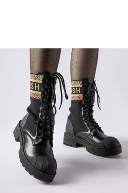 Czarne skarpetowe botki brązowy napis Daria - Solea Solea