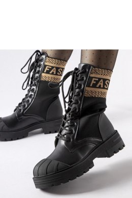 Czarne skarpetowe botki brązowy napis Daria - Solea Solea