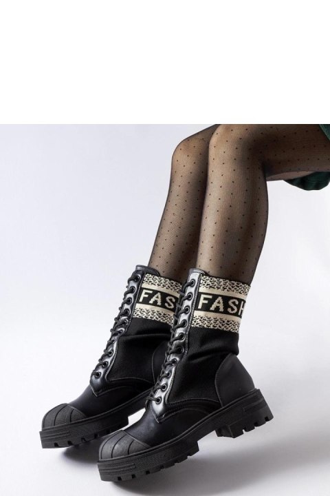 Czarne skarpetowe botki z białym napisem Daria - Solea Solea