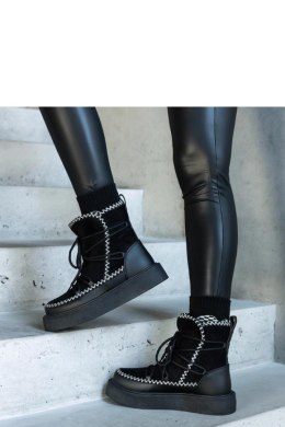 Czarne śniegowce na platformie sznurowane zdobione haftem Mckenzie - Solea Solea