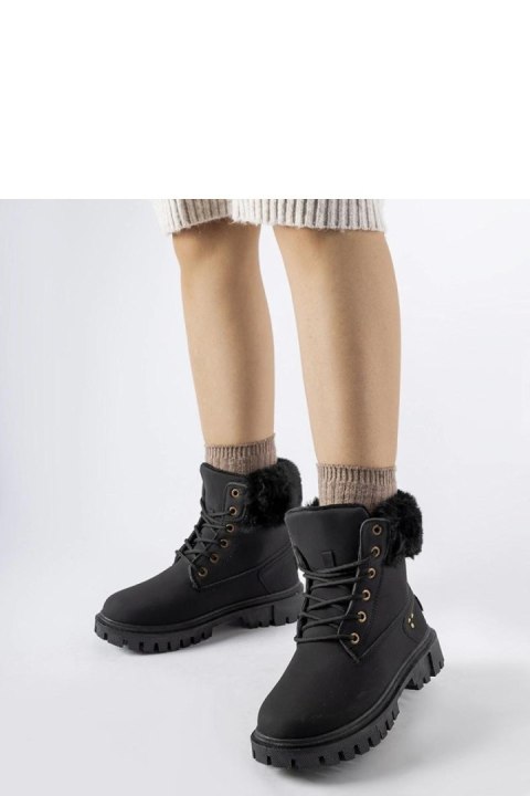 Czarne trapery z ozdobnym futerkiem Alberta - Solea Solea