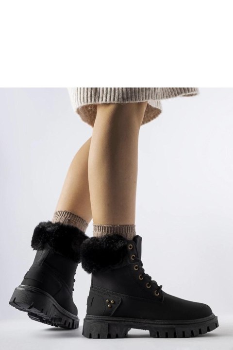 Czarne trapery z ozdobnym futerkiem Alberta - Solea Solea