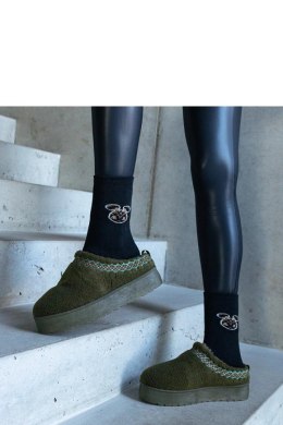 Zielone śniegowce na platformie z niską cholewką i haftowanym wzorem Greene - Solea Solea