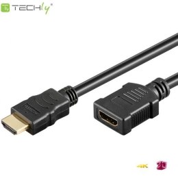 Przedłużacz HDMI Techly HDMI-HDMI V1.4 M/F Ethernet 3D 4K, 1,8m, czarny Techly