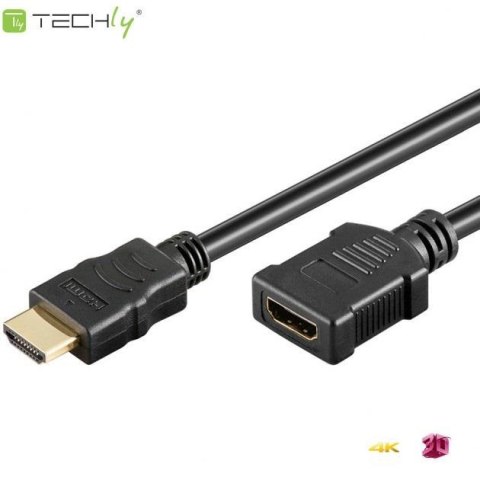 Przedłużacz HDMI Techly HDMI-HDMI V1.4 M/F Ethernet 3D 4K, 1,8m, czarny Techly
