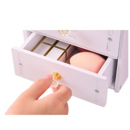Mini Toaletka Lusterko Do Makijażu Szuflada Uszy Drewniana Biała LEAN Toys