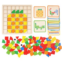 Drewniana Mozaika Puzzle Klocki Kolorowe Karty Wzory 120 Elementów LEAN Toys