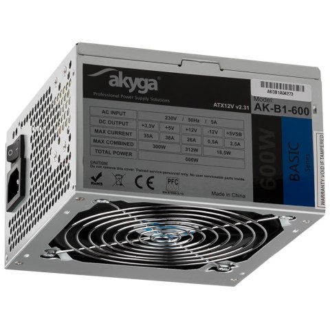 Zasilacz ATX 600W Akyga Basic AK-B1-600 Fan12cm P4 4xSATA PCI-E AKYGA