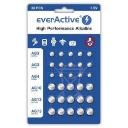 Baterie alkaliczne mini everActive 10 x G3 / LR41, 5 x G4 / LR626, 5 x G10 / LR1130, 10 x G13 / LR1154 zestaw 30 sztuk Everactive
