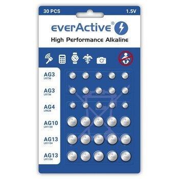 Baterie alkaliczne mini everActive 10 x G3 / LR41, 5 x G4 / LR626, 5 x G10 / LR1130, 10 x G13 / LR1154 zestaw 30 sztuk Everactive